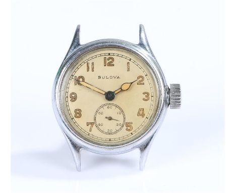 Bulova gentleman's military wristwatch, the signed white dial with Arabic numerals, subsidiary seconds dial, manual wound, th