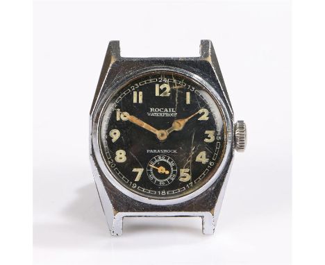 Rocail waterproof gentleman's stainless steel wristwatch, the signed black dial with Arabic numerals and subsidiary seconds d