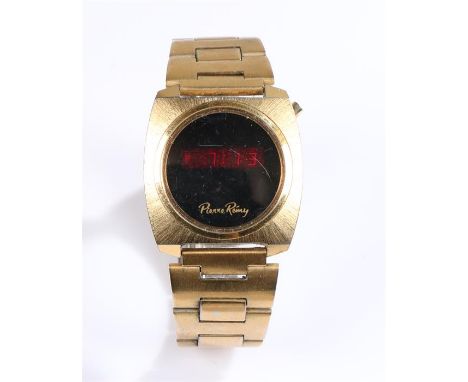 Pierre Remy gold coloured metal digital watch, the signed dial with rectangular screen, quartz movement, the case 35mm