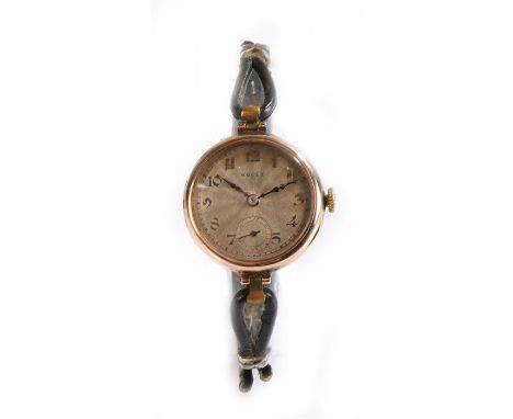 Rolex 9 carat gold ladies wristwatch, the signed sunburst dial with Arabic numerals, manual wound, the case 27mm diameter