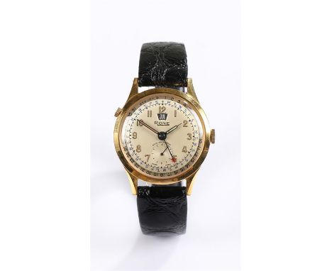 Rone gold plated cased gentleman's calendar wristwatch, the dial with Arabic numerals, subsidiary seconds and month dials, ou
