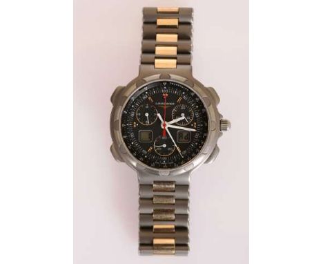 A GENTLEMAN'S TITANIUM WRISTWATCH
Signed LONGINES
Grey dial with centre seconds subsidiary dials, no. 24977817/4009, inscribe