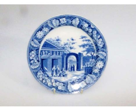 SPODE
ANCIENT GRANARY AT CACAMO
A CARAMANIAN SERIES BLUE PRINTED POTTERY PLATE
With rare floral border, impressed Spode. 18.5