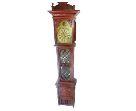 AN UNUSUAL MAHOGANY THIRTY-HOUR LONGCASE CLOCK
With 12.5" square brass break-arch dial with silvered chapter and applied with