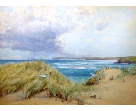 FRANK WALTON (1840-1928)
Rabbits on the dunes, a light house beyond
Signed lower right, old exhibition label verso, watercolo