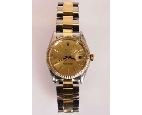 A GENTLEMAN'S BI-COLOUR STAINLESS STEEL WRISTWATCH
Signed Rolex Oyster Perpetual Date
Ref. 1505, no. 5573592, champagne dial 