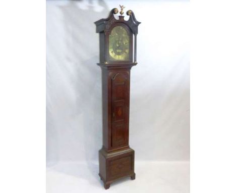 AN INLAID OAK EIGHT-DAY LONGCASE CLOCK
Signed Jon Storr, York
With 12" brass break-arch dial with subsidiary seconds and date