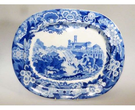 DON POTTERY
"CASCADE AT ISOLA"
A NAMED ITALIAN VIEWS SERIES BLUE PRINTED POTTERY ASHET
Impressed and blue printed factory mar