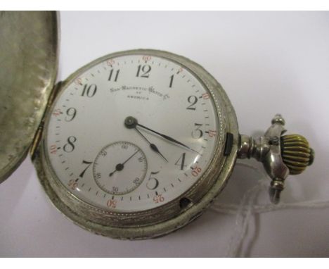 A late 19th century non-magnetic Watch Co of America 900 silver cased full hunter pocket watch with white enamel dial, Arabic