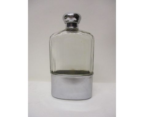 An early 20th century silver and faceted, clear glass hip flask by BW London 1903, with a screw mushroom shaped cap, initiall