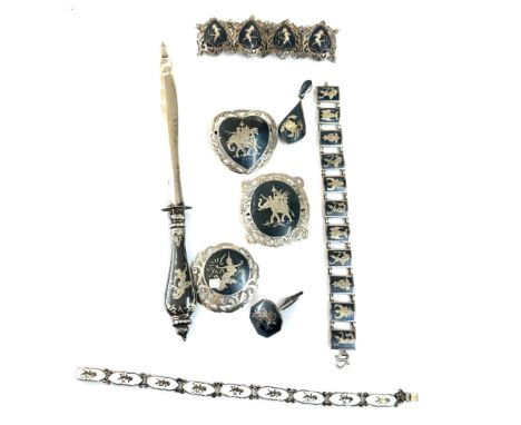 Vintage siam sterling silver jewellery collection and paper knife 