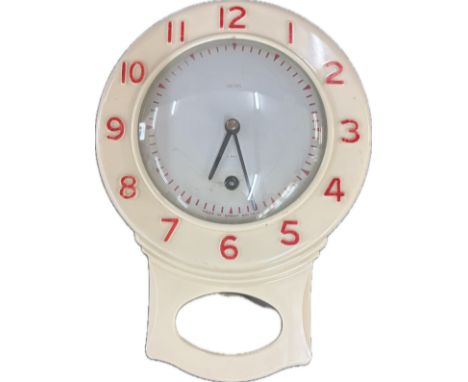 Retro Smiths 1950s Bakelite wall clock with key and pendulum, untested