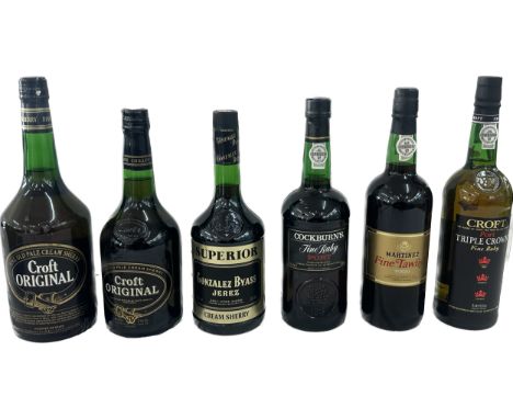 Selection of assorted Sherrys and port includes Croft, Cockburns etc