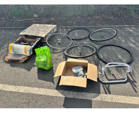 Large selection of assorted Bike items includes wheels, stands etc