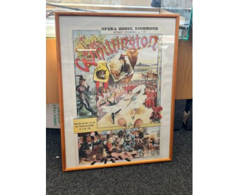 Framed vintage Whittington and his cat framed poster measures approximately 33 inches tall 35 inches wide