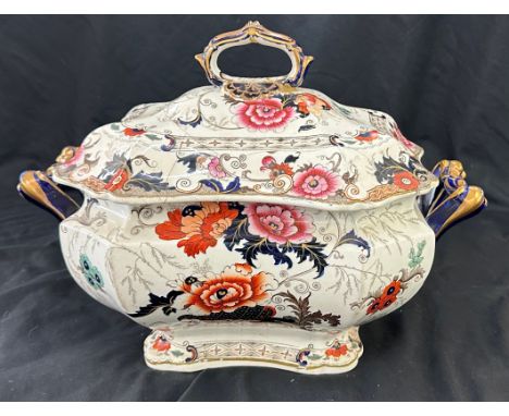 Early Victorian lidded tureen, has been repaired, measures approximately 14 inches long x 11 tall