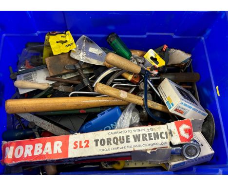 Large selection of assorted tools includes wrench, crow bar, screw drivers, G clamps etc