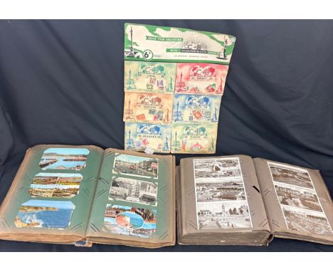 2 complete vintage postcard albums, selection vintage stamps