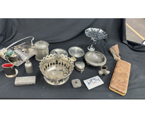Selection of metalware includes silver plated ware etc