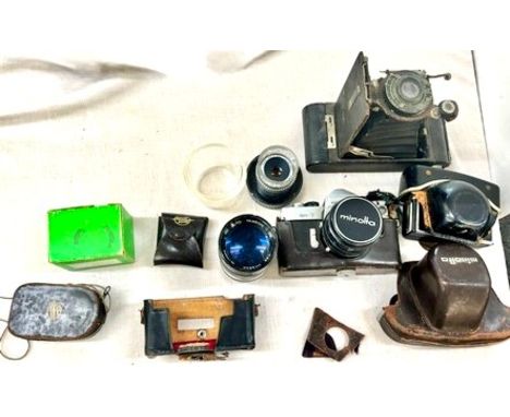 Selection of vintage and later cameras and lenses includes Minolta SR 7 etc