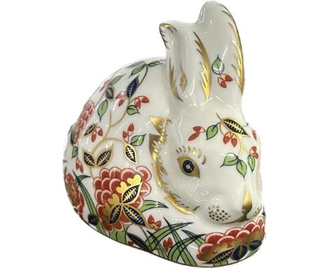 Royal Crown Derby Rabbit paperweight, gold stopper