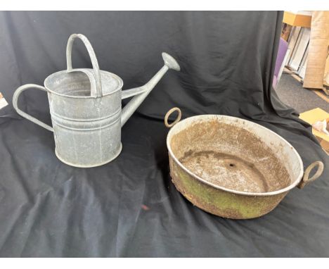 Vintage jam pan and a watering can 