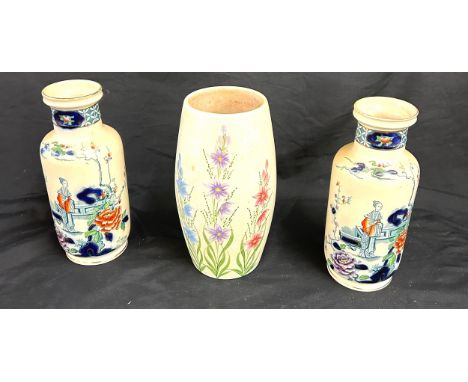 Pair Coronaware oriental design vases, Radford floral vase, tallest piece measures approximately 9 inches
