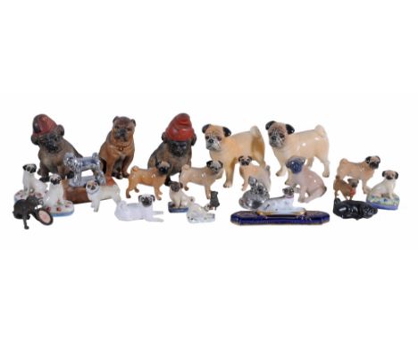  A small Meissen model of a pug  , 20th century, 4.5cm in length, blue crossed swords mark;   a Continental porcelain desk-we