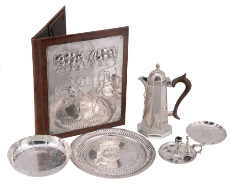  A small collection of silver,   comprising: a George III small circular chamber candlestick, maker's mark rubbed (  S), Lond