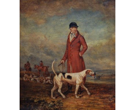  After Ben Marshall (1768-1835) A portrait of Thomas Hinton Esq., M.F.H., with a hound Oil on panel  Bears signature 39 x 34 