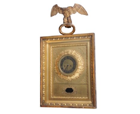  An Austrian gilt 'picture frame' wall clock, early 19th century,   the rectangular gong striking movement with circular engi