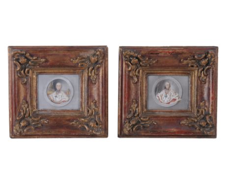  German School (mid 18th century)  Portrait miniatures of Bishop-Electors  A pair, watercolour on painted circle, on vellum B