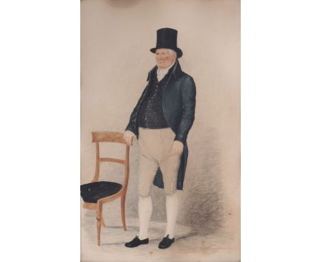 W. A. Thorpson (19th Century) Portrait of a gentleman standing by a chair Watercolour Dated   August 5 1838  38 x 28 cm. (15 