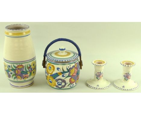 A Carter Stable Adams Poole Pottery vase in EE Fuchsia pattern, painted by Vera Bridle, stamped to base, 9.5 by 19cm, a Poole