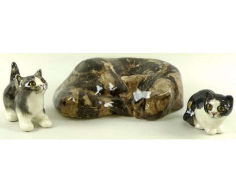Three Winstanley ceramic cats figurines, two of kittens with yellow glass eyes, both size 1, together with the model of sleep