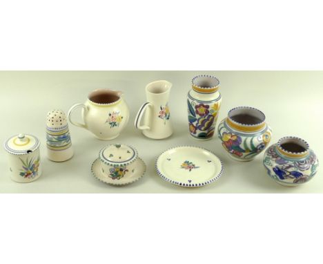 A selection of Poole pottery comprising a Carter Stabler Adams vase in Fuchsia ED pattern, painted by Marian Heath, 11cm, a C