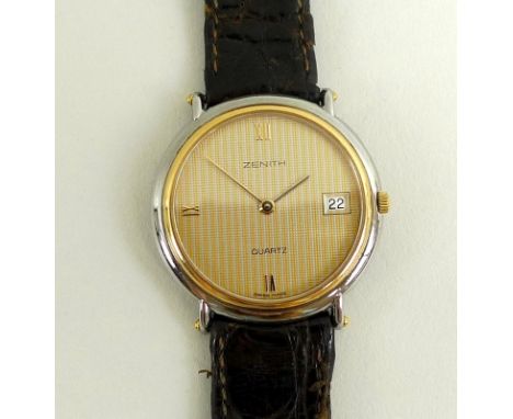 A Zenith gentleman's wristwatch, circa 1980's, circular bi-coloured face with date aperture, ref 61.5 quartz 6 jewel movement