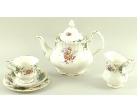 A Royal Albert bone china Berkeley pattern twelve person teaset, comprising teapot, milk jug, sucrier, sandwich plate, twelve