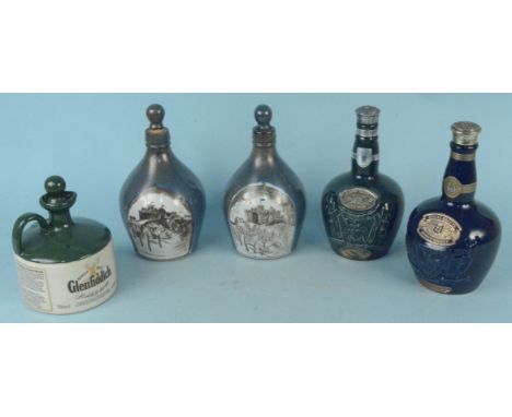 Two Spode Chivas Brothers ceramic whisky decanters together with two Buchan Portobello and one Glenfiddich