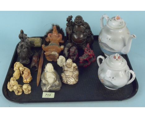 A mixed lot of Chinese, Japanese and ethnic items including two teapots, figures, netsuke etc