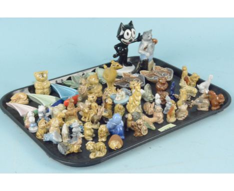 A collection of Wade ceramics including boat wall plaques, Felix the Cat figure, Dick Whittington's cat, Whimsies etc