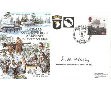 Bletchley Park Code breaker Professor Sir Harry Hinsley signed Ardennes offensive Army cover. Good Condition. All autographs 