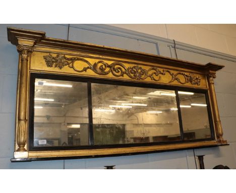 A Regency gilt and gesso triple plate over mantel mirror, of architectural form