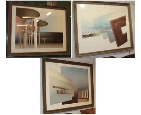 British School 20th century signed inscribed, numbered and dated in pencil, architectural studies (3)