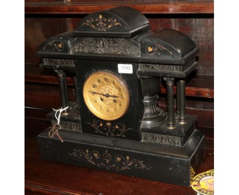A Victorian black slate striking mantel clock, retailed by Collingwood &amp; Sons, Paris
