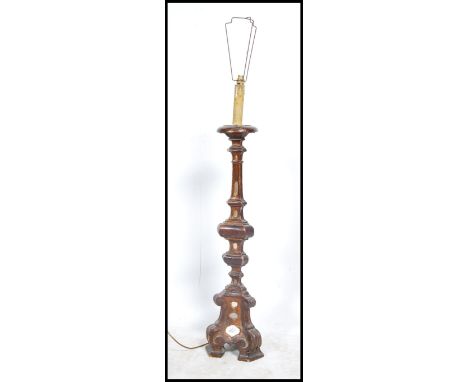 A tall vintage 20th century neoclassical mid height table / floor lamp having unusual scrumbled finish