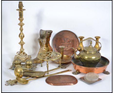 A good collection of vintage 20th century brass wares to include candle sticks, frames etc please see images. The tallest mea