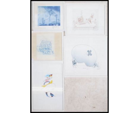 A collection of five framed and glazed political sketch print pictures. All signed by the artists in pencil
