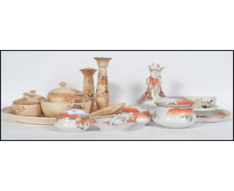 2 &nbsp;19th century transfer printed ceramic dressing table sets to include a Crown Ducal Ivory blush set being stamped to t