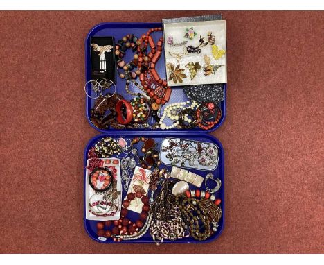 A Collection of Modern Costume Jewellery, to include enamel and novelty brooches, bead necklaces, drop earrings, bangles etc 